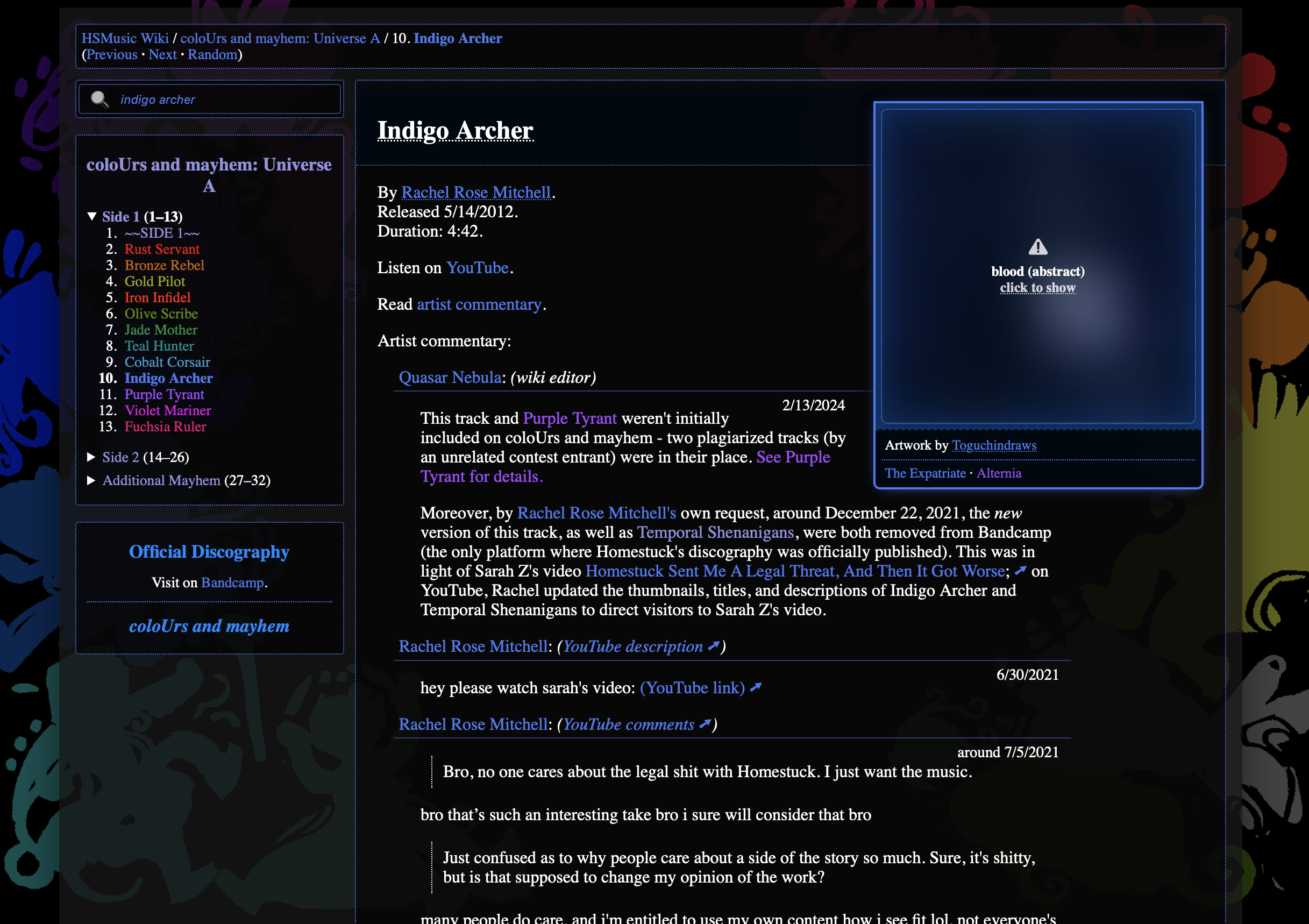 Same track page, but the dates for the entries all hang beneath the right edge of the heading. The commentary section no is no longer pushed down - it starts right after the rest of the release info.