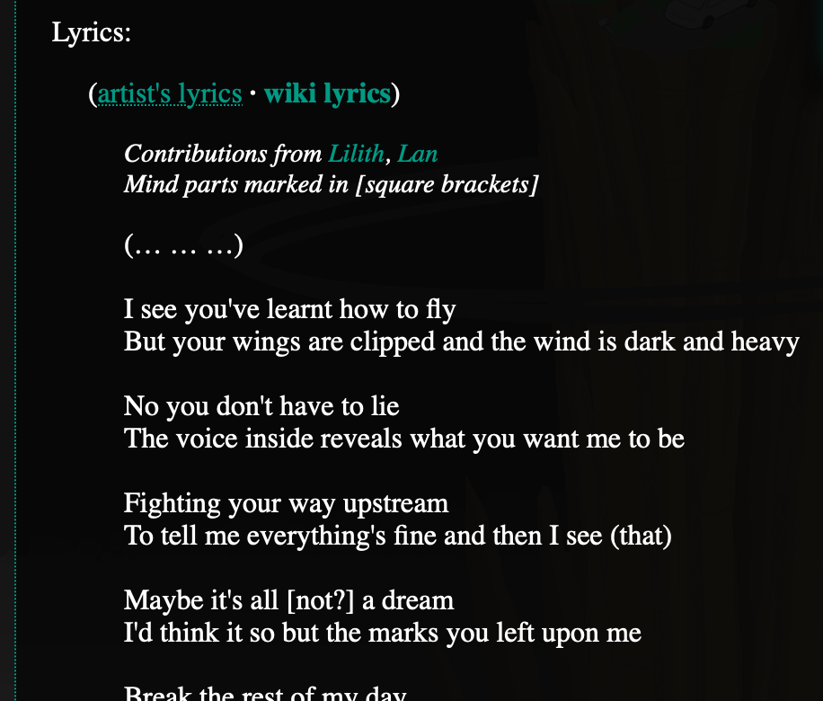 That new line, in context! The lyrics are mostly complete and certain, but one line has some square brackets, and reads: 'Maybe it's all [not?] a dream'